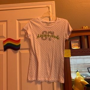 While polka dot shirt